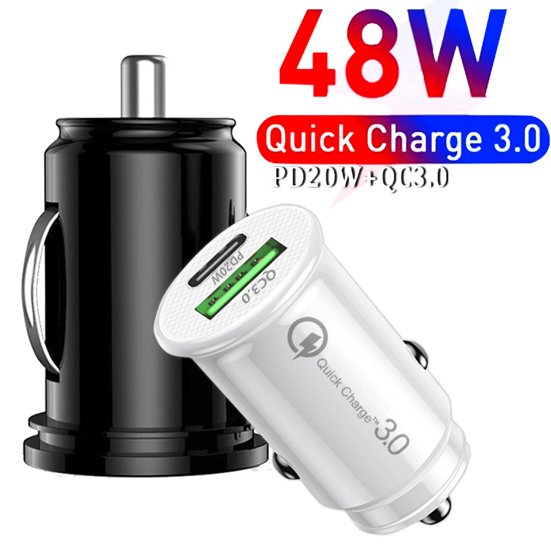 Ładowarka samochodowa szybkie ładowanie QC 3.0 porty USB type-c ładowarka do iPhone 13 12 Pro Samsung Xiaomi przenośna ładowarka do telefonu komórkowego
