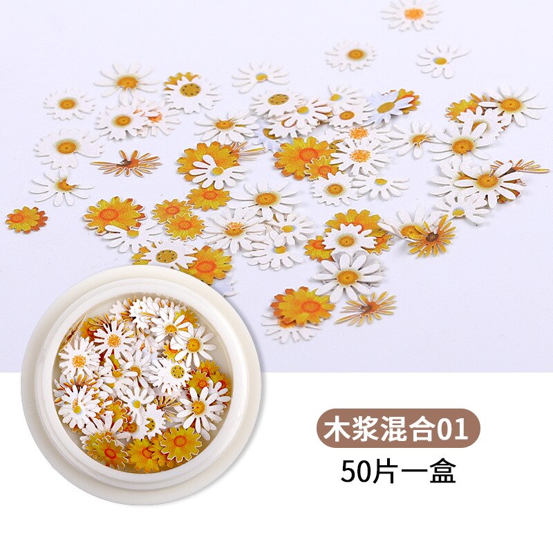 Neglekunst dekorationer negletilbehør tusindfryd blomster og blade blandet neglepasta ultra tynd neglefiner 3 dnail art 1 æske: 01