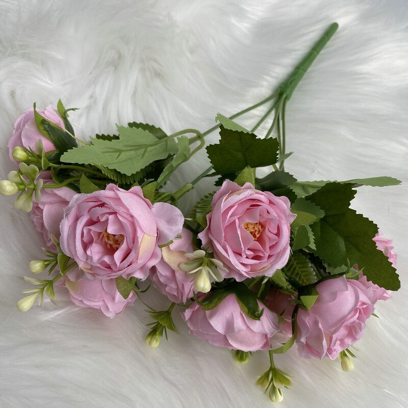 Artificial Silk Peony Gypsophila Bouquet Wedding Bride Holding Flowers Home Living Room Garden Desktop Flower Arrangement Decor: dark pink