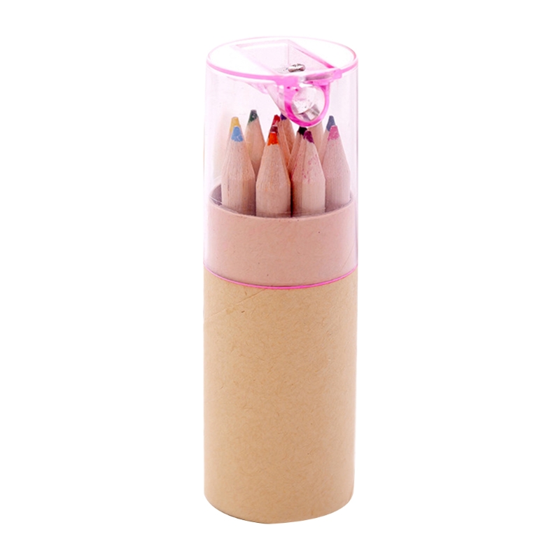 12 Kleuren High-Graded Gekleurde Potloden Draagbare Pocket Kleuringspotlood Set Met Puntenslijper Student Tekening Levert: Pink