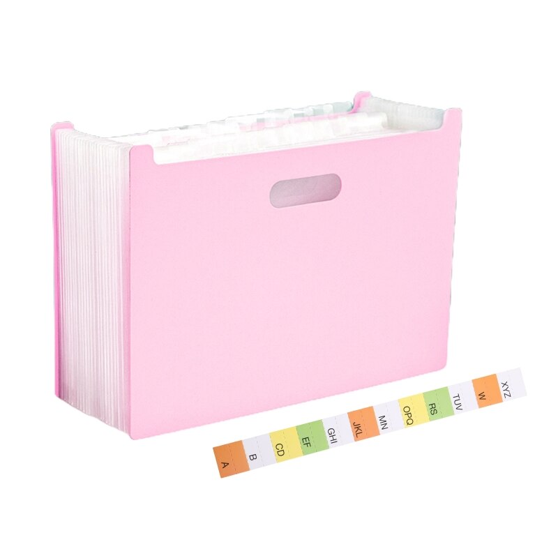 A4 Accordion Folder Clear Index Labels Expanding Document Folder File Organizer Desk Management for Office File Cabinet H3CA: Pink