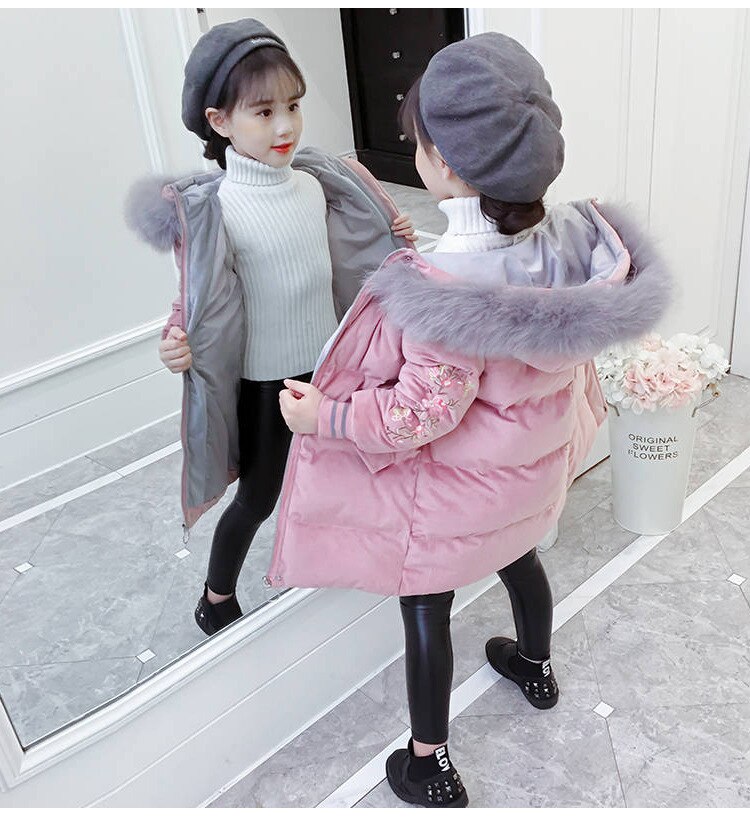 Winter Tieners Meisjes Bovenkleding Jas Kinderen Dikke Kleding Kids Hooded Donsjack Kinderen Student Lange Katoenen Jas: Pink / 5T