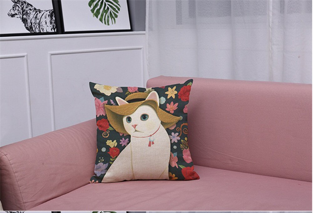 Mignon chat impression housse de coussin Kissen oreillers décoratifs pour canapé-lit maison taie d'oreiller Cojines Decorativos Para Sofá