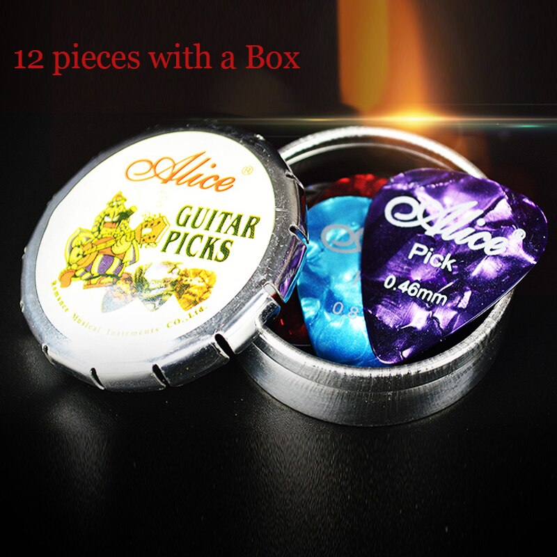 12 sztuk kostki robić gitary plektron z 1 okrągłe metalowe pudełko Obudowa akustyczny elektryczny instrument muzyczny gitara wybierz losowe wybory kolorów