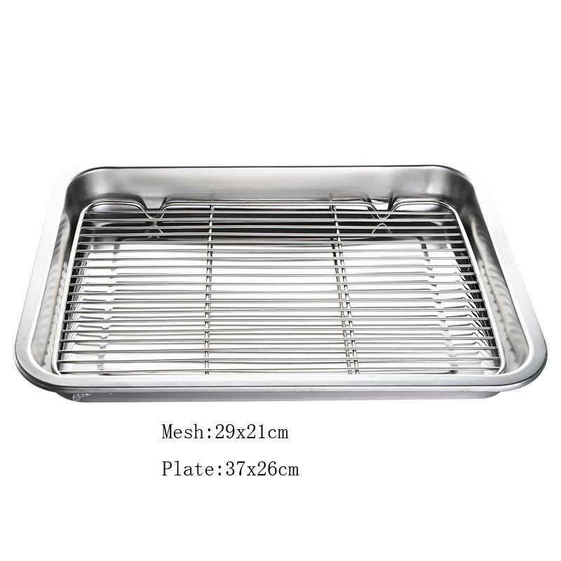 stainless steel BBQ Grill Meshes Oven Net Wire Steaming Kebab Barbecue Mesh Rack BBQ Kitchen Tools bread cold rack plate tray: Mesh29x21plate37x26