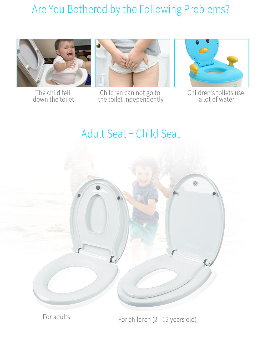 Rundt voksen toiletsæde med barnepottetræningsovertræk pp materiale dobbeltsæder sikkert praktisk til voksne børn
