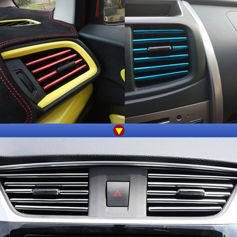 10 Uds molduras decorativas de coche, tira embellecedora de salida de aire, rejillas de ventilación de coche, borde embellecedor de coches, cintas de decoración, accesorios de coche cromados