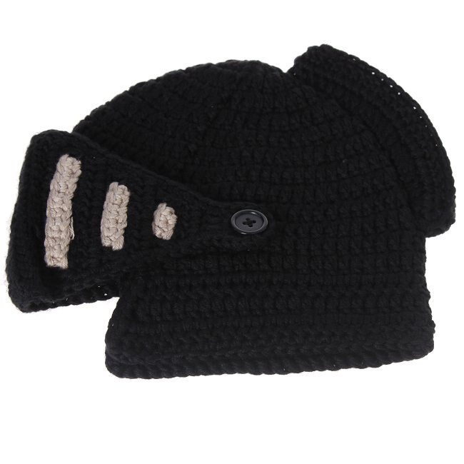 Roman Knight Helmet Caps Winter Warm Hats For Family Novelty Handmade Knit Hats Father Kids Beanies Cap Party Mask