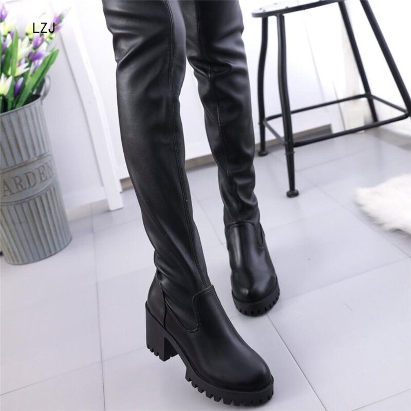 LZJ , zapatos negros para Mujer, Botas Largas, botas altas hasta el muslo, Botines de tacón alto para Mujer, Bota femenina, Botines Martin, botas para Mujer