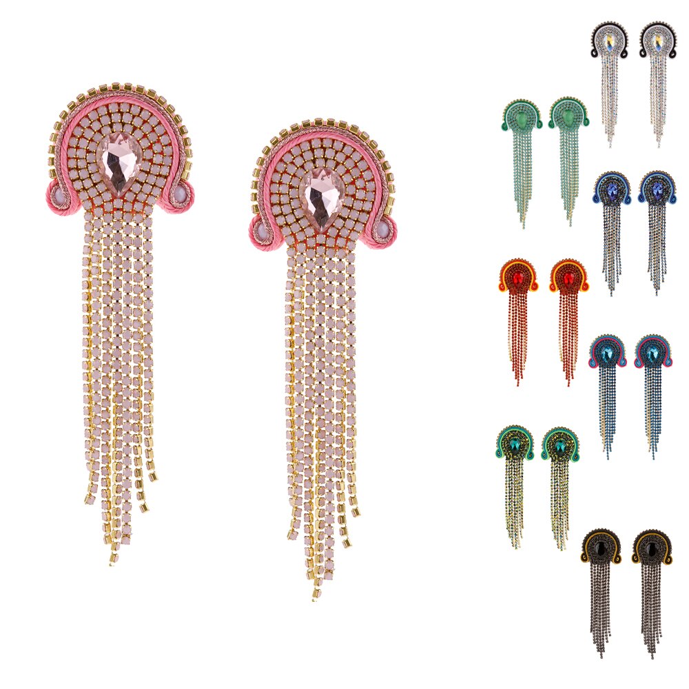 KPacTa Handmade Weaving Soutache Vintage Full Crystal Long Tassel Earrings For Women Temperament Earring Banquet