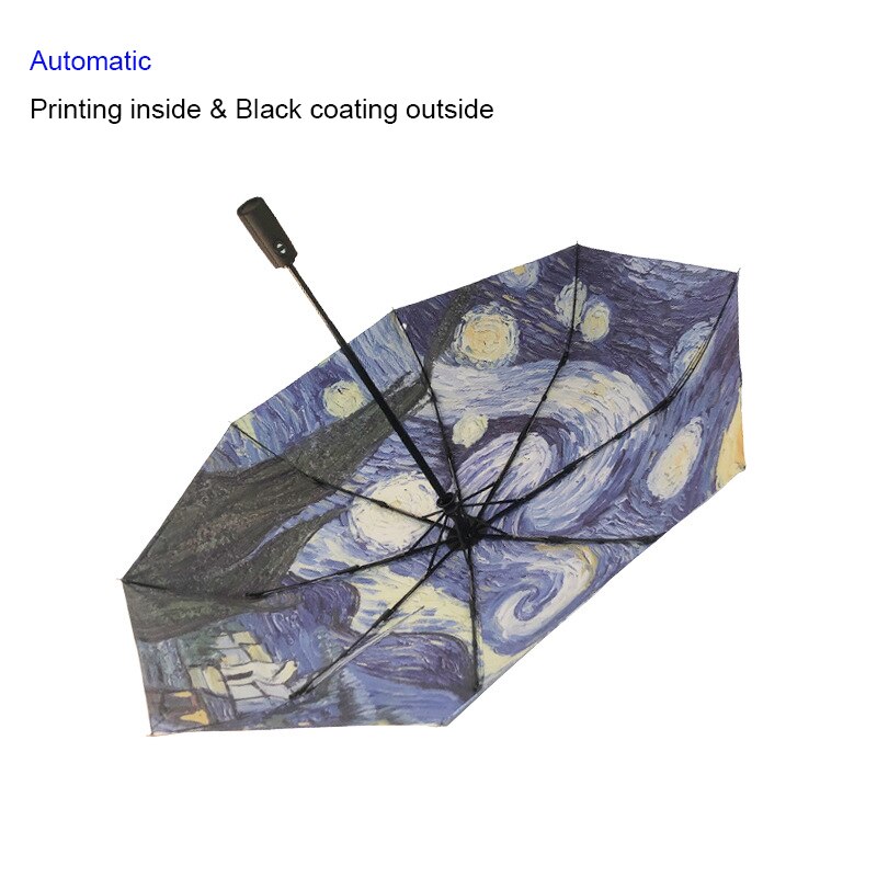 3 Folding Windproof Van Gogh Oil Painting Umbrella Outdoor Women Sun Protection Umbrella For Women Girl: 10.Automatic
