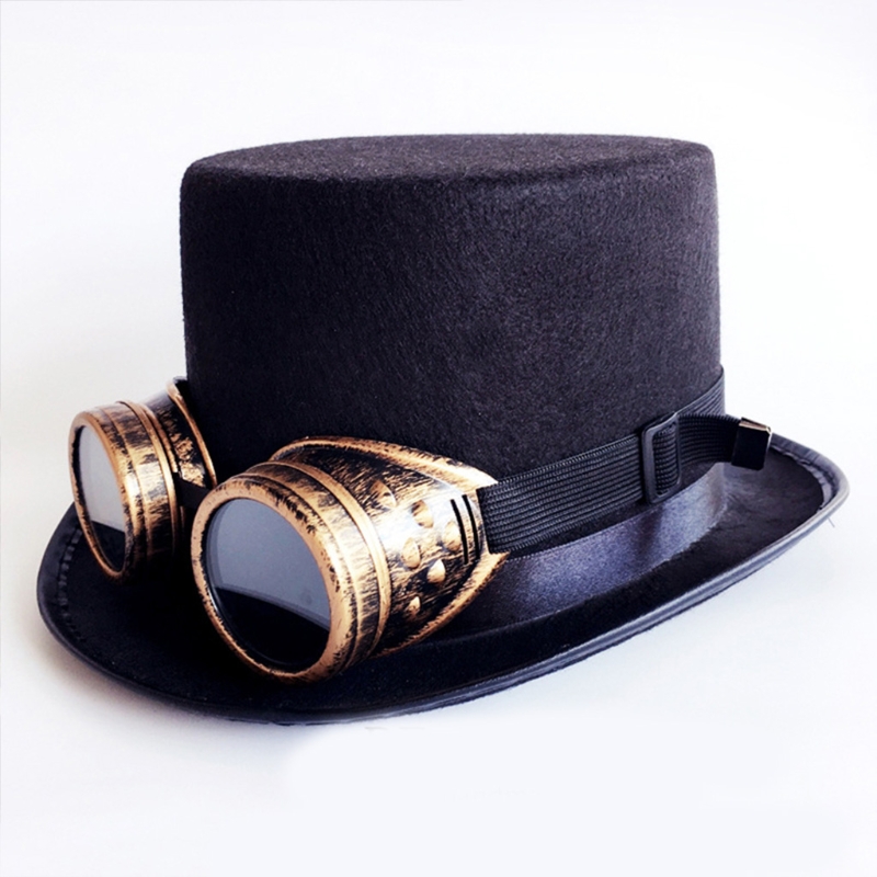 Vintage svart steampunk hatt utrustning glasögon punk hatt gotisk huvudbonad festdekoration hatt halloween tillbehör