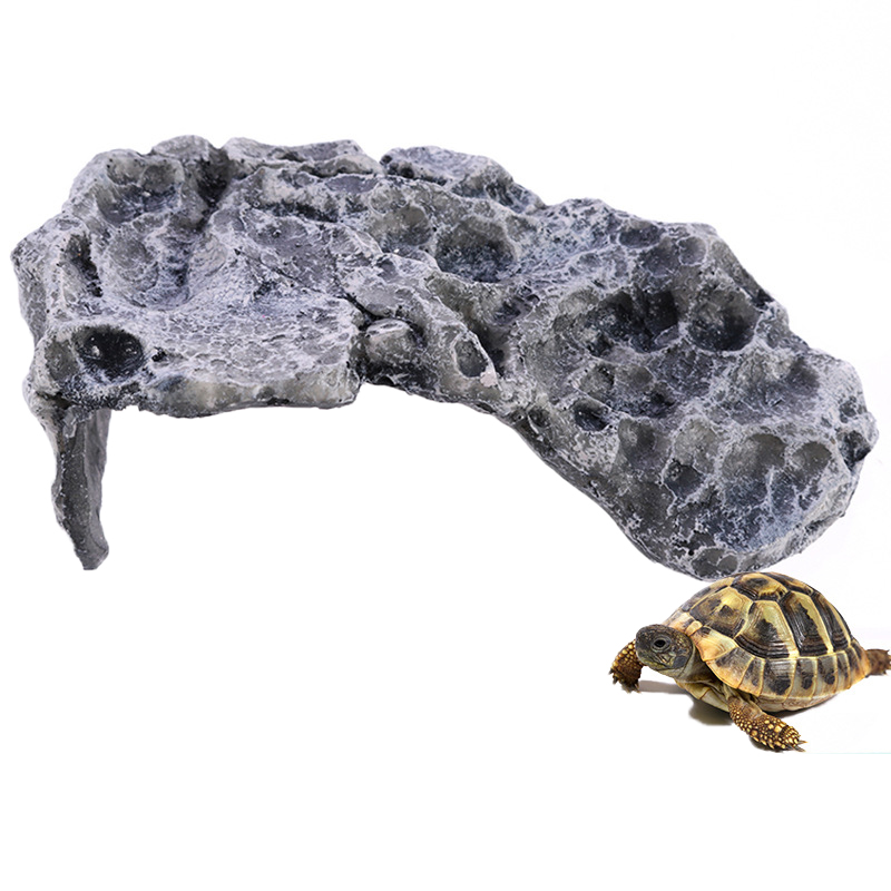 Tortoise Reptiles Basking Climbing Platform Resin Hiding Cave Grey rock shape Rotating Turtle Fish Tank Landscaping Decor