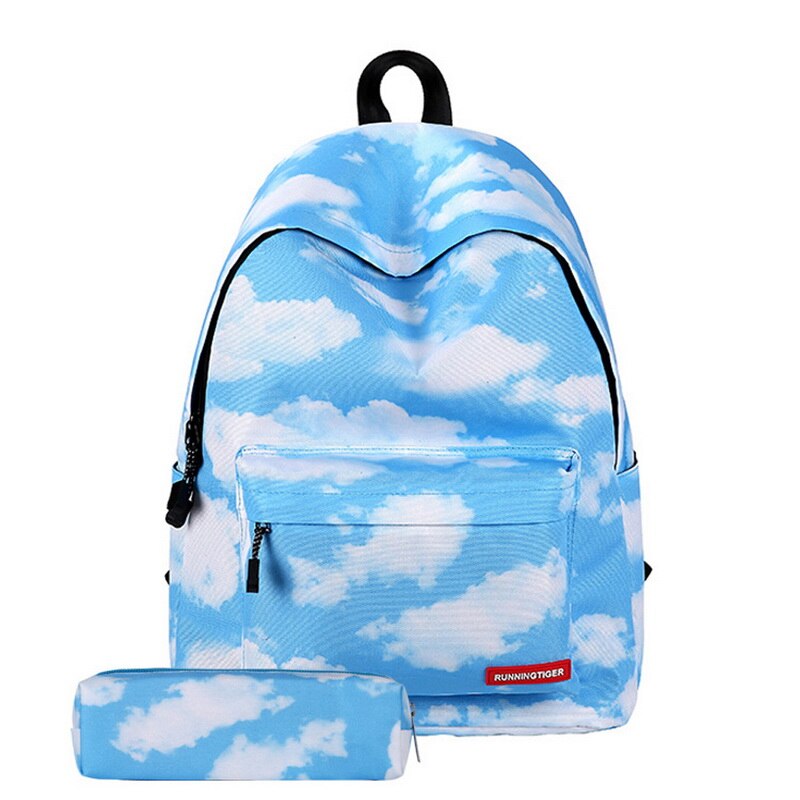 2 pcs/set Women Backpack Stars Universe Space Printing Female Canvas Backpacks Teenage Girls School Men Bag: baiyun