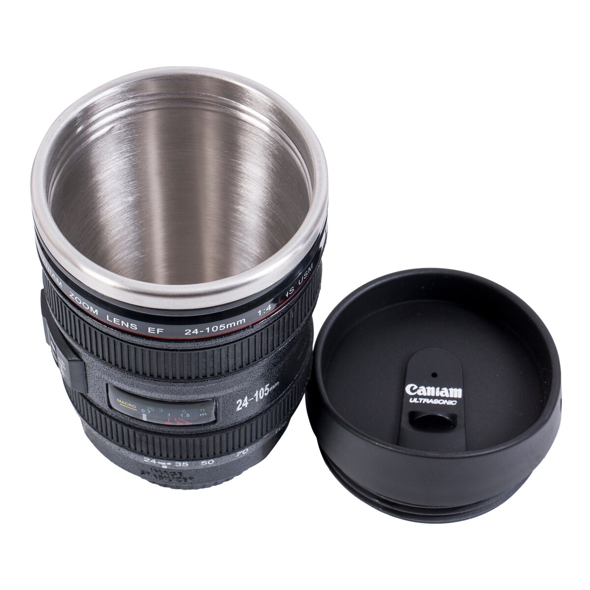 Neue 24-105MM Objektiv THERMOS Kamera Reise Kaffee Tee Tasse Becher Objektiv Kreative Tasse Edelstahl Gebürstet Liner schwarz: Ursprünglich Titel