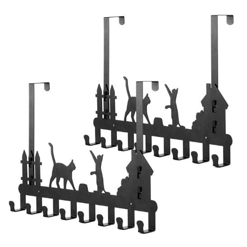 2 stuks opbergrek met deurhaak, schattige kat, dubbele deur of muur, perfect voor het ophangen van jassen, hoeden, kleding, enz.