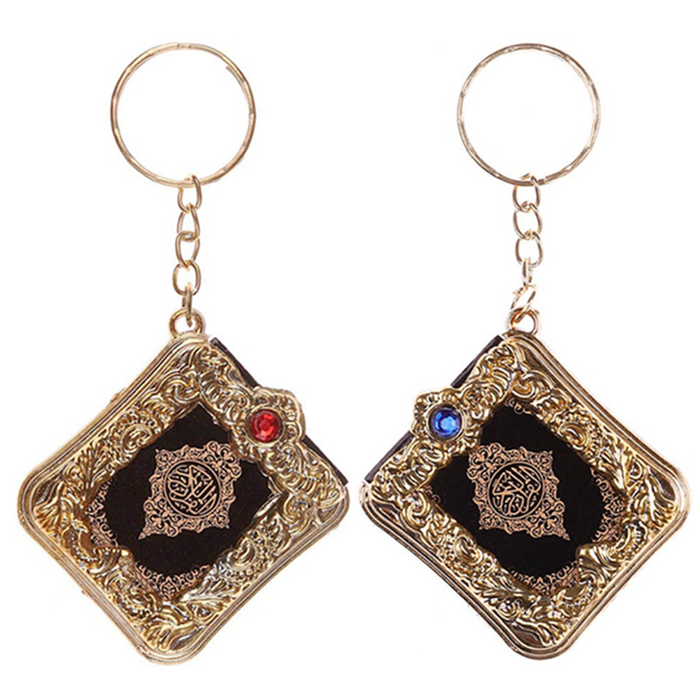 1 stks hars islamitische mini ark koran boek sleutelhanger moslim echt papier kan lezen hanger sleutelhanger sleutelhanger religieuze sieraden porte clé: WHITE