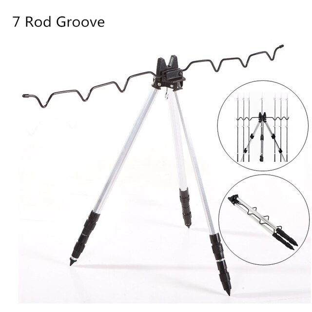 Aluminum Alloy Telescopic 5 / 7 Groove Fishing Rod Holder Portable Collapsible Tripod Stand Sea Fishing Pole Bracket: B Type-Silver