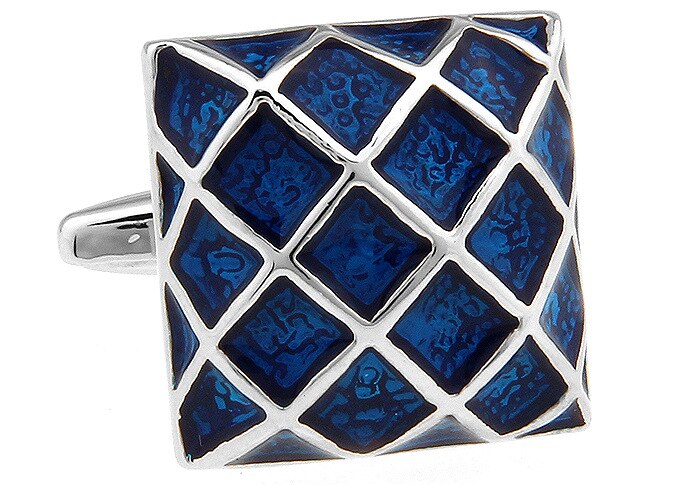 Classic Business Style Square Blue Plaid Cufflinks Enamel Cufflink Cuff Links Classic Men's Accessories