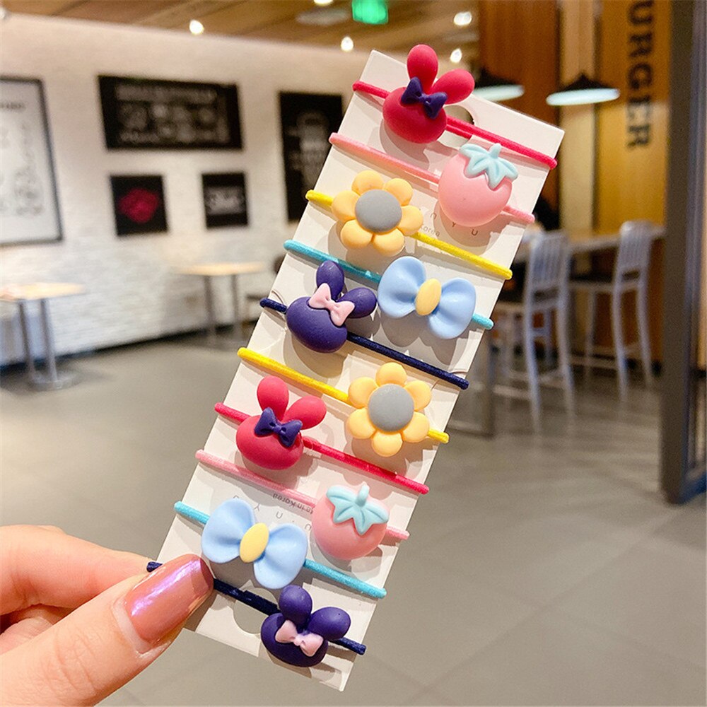 10 unids/set lindo niñas Floral de bandas de goma princesa Kawaii adorno para el pelo sombreros elástico para el pelo diademas para el cabello Accesorios: 8