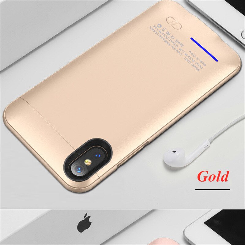 Funda de batería de teléfono extendida de 4000mAh para iPhone X, carcasa magnética para cargador de batería para iPhone XS, funda portátil para banco de energía: Gold For iPhone X XS