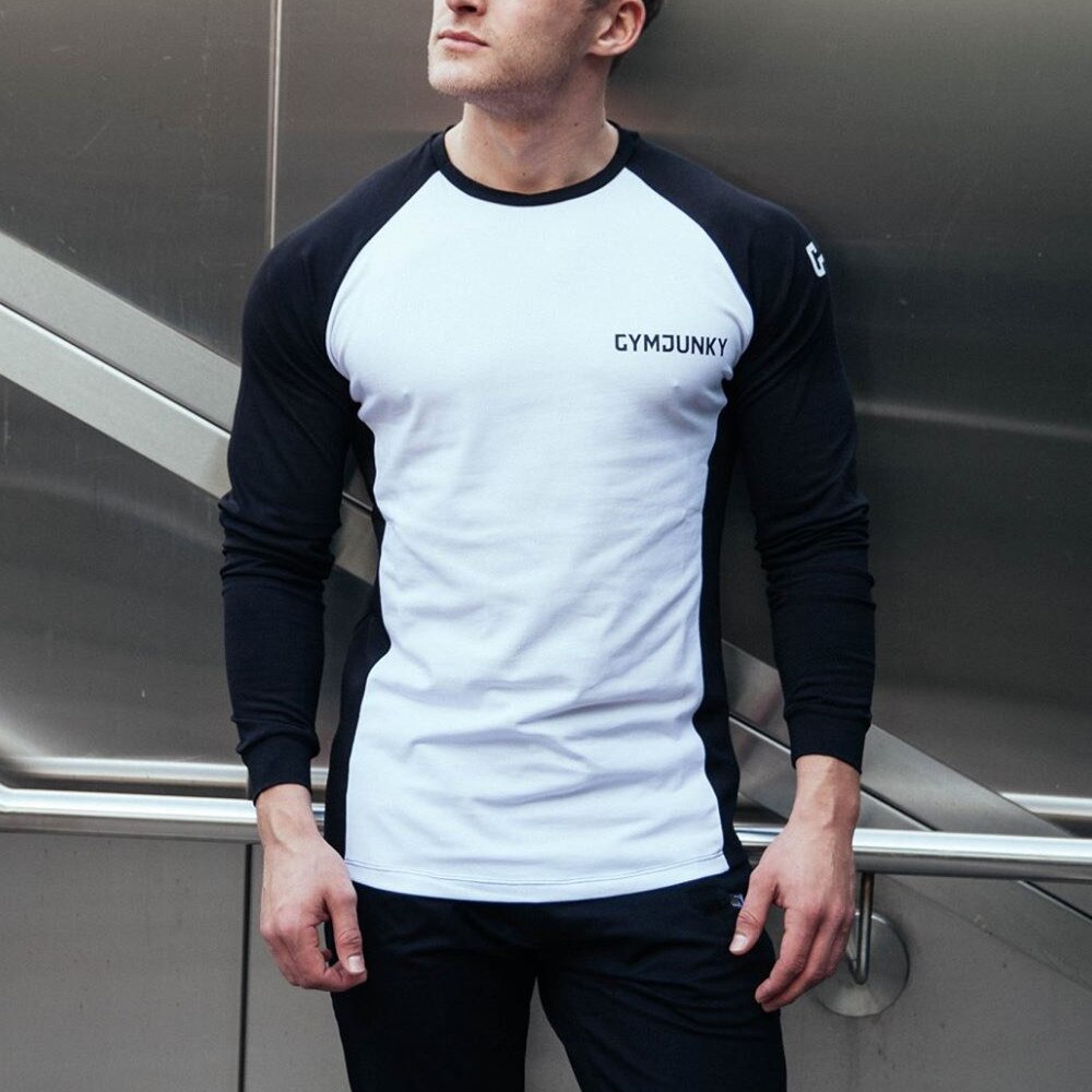Camiseta de gimnasio para hombre, camisa de manga larga para entrenamiento de culturismo, informal, de algodón suave, ropa interior deportiva