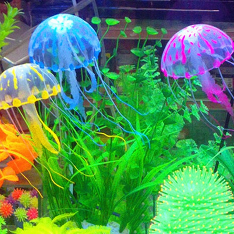 1 stuk kunstmatige kwallen ornament aquarium decoratie simulatie kwallen gloeiende siliconen onderwaterplant