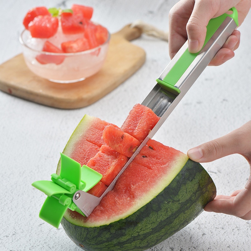 Keuken Slicer Watermeloen Slicer Cutter Fruit Salade Mes Cutter Windmolen Meloen Corer Rvs Watermeloen Tool