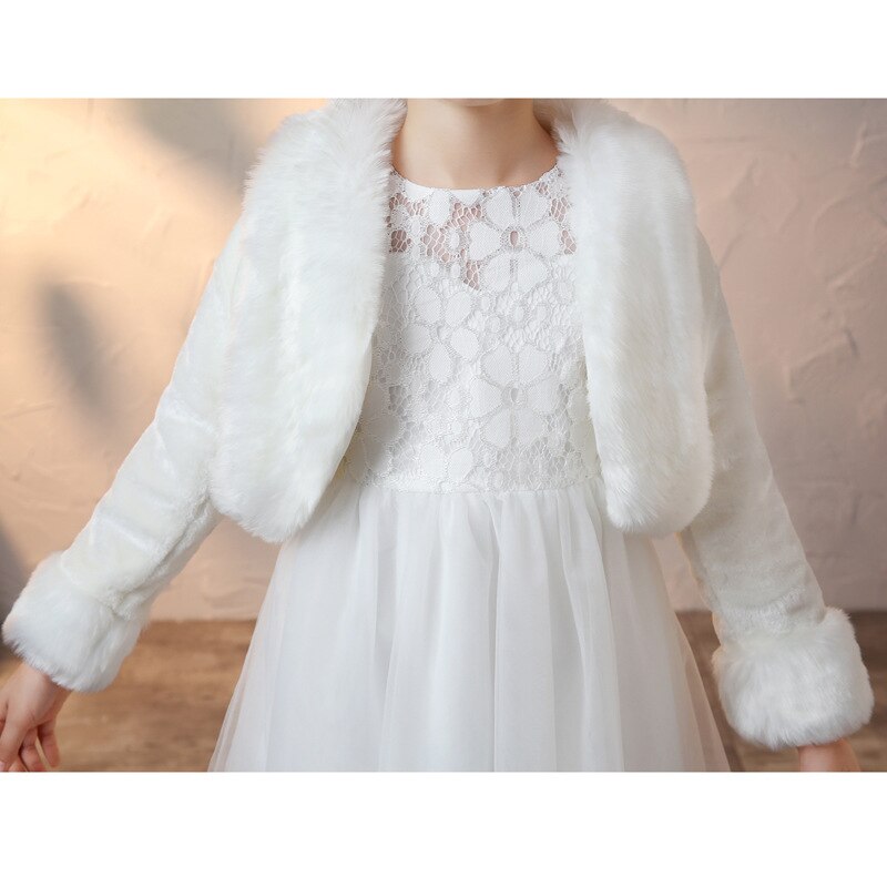 Ragazze inverno grande collo in pelliccia sintetica cappotti corti principessa avorio bianco Bolero coprispalle bambini spessore caldo avvolgere mantelle per feste di nozze sacre