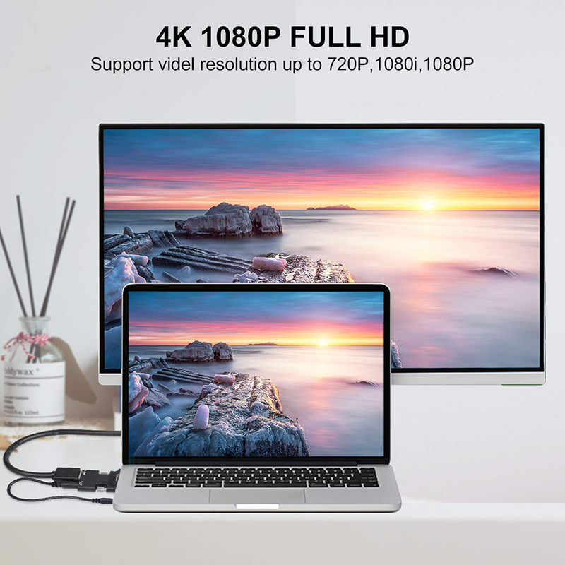 Adapter kompatybilny z HDMI na VGA konwerter TV Box 1080P PC Aux Jack 3.5 kabel wideo audio projektor Monitor Display Port