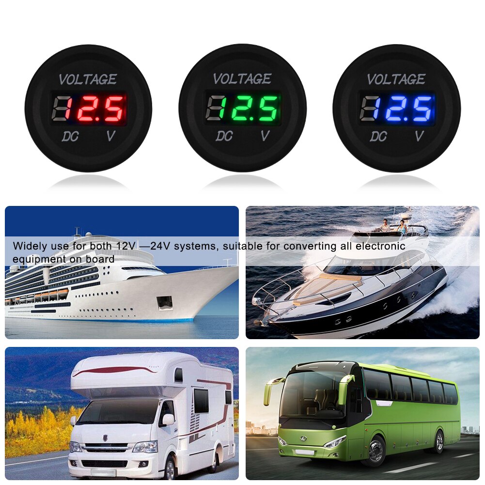 Adpow Universele Dc 12 V-24 V Led Display Marine Motorcycle Auto Voltmeter Gauge Voltage Meter Panel Waterdichte Voltmeter monitor