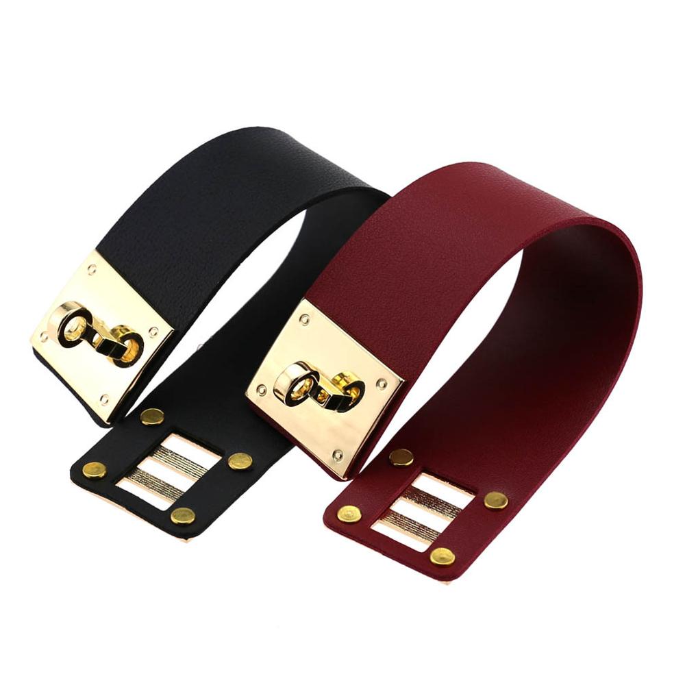 Kmvexo gótico couro do plutônio pulseiras mulheres jóias harajuku fivela de metal ampla pulseira punk pulseiras homme masculino festa jóias presentes