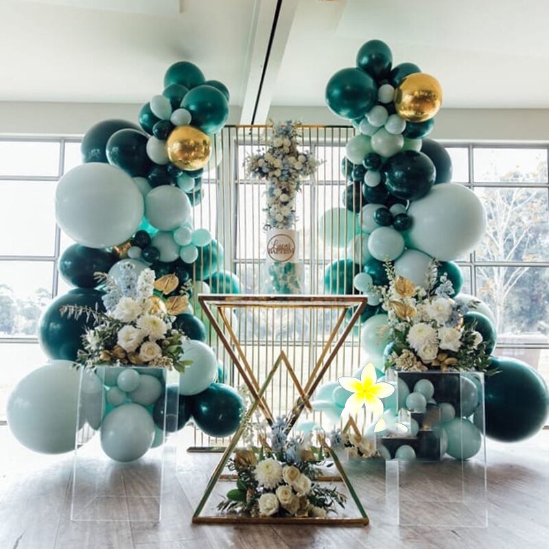 30 Uds 15 juegos perla de doble capa Globo Verde frijol verde lima verde turquesa globo de látex decoración de la de cumpleaños de la boda