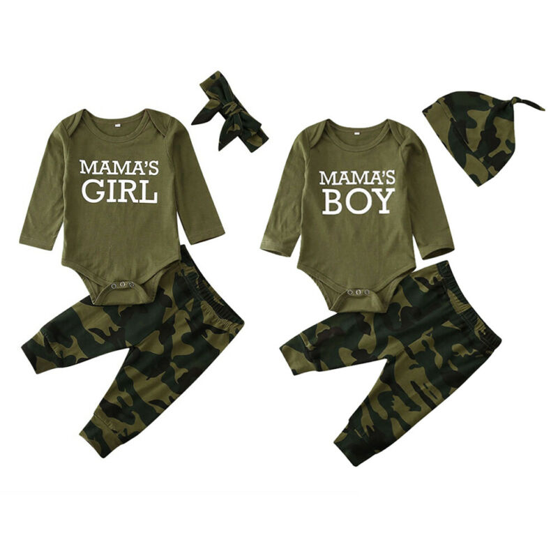 0-12M Baby MAMA'S JONGEN/MEISJE Romper Top Camo Broek Kleding 3 STUKS Katoenen Baby Kleding Set outfit