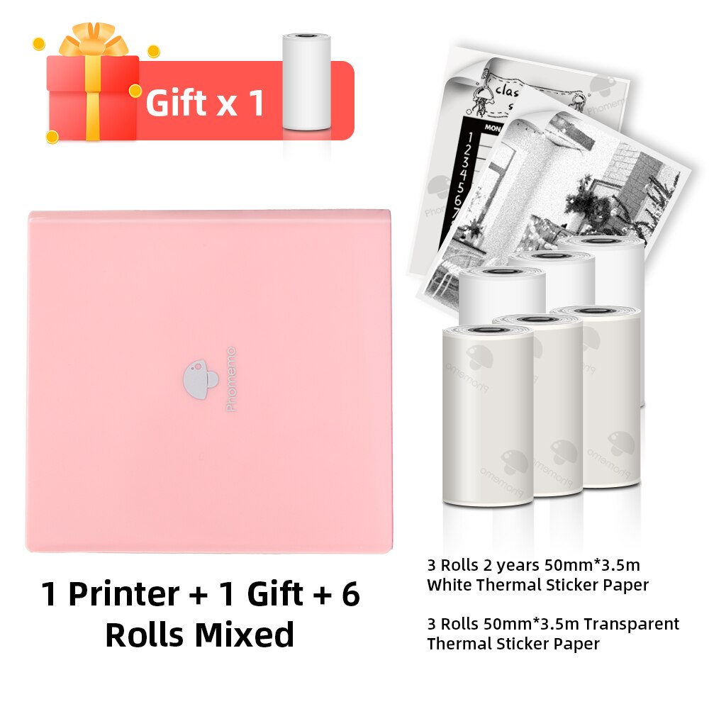 Phomemo M02 Thermische Draagbare Printer Mini Impresora Foto Printer Pocket Adhesive Label Sticker Draadloze Printer Voor Diy Journal: 1P-White-Transparent