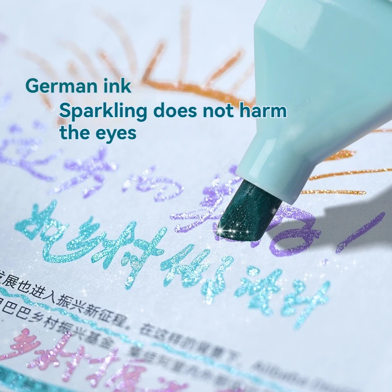 Ponta Pastel Glitter cinzel caneta marcador, base água, secagem rápida, papelaria Kawaii bonito, 6 cores, cores sortidas