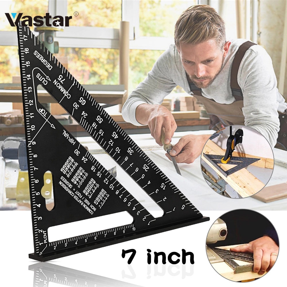 7'' Aluminum Alloy Triangle Ruler Angle Protractor Woodworking Measurement Tool Miter Speed Square Measuring Ruler For Building