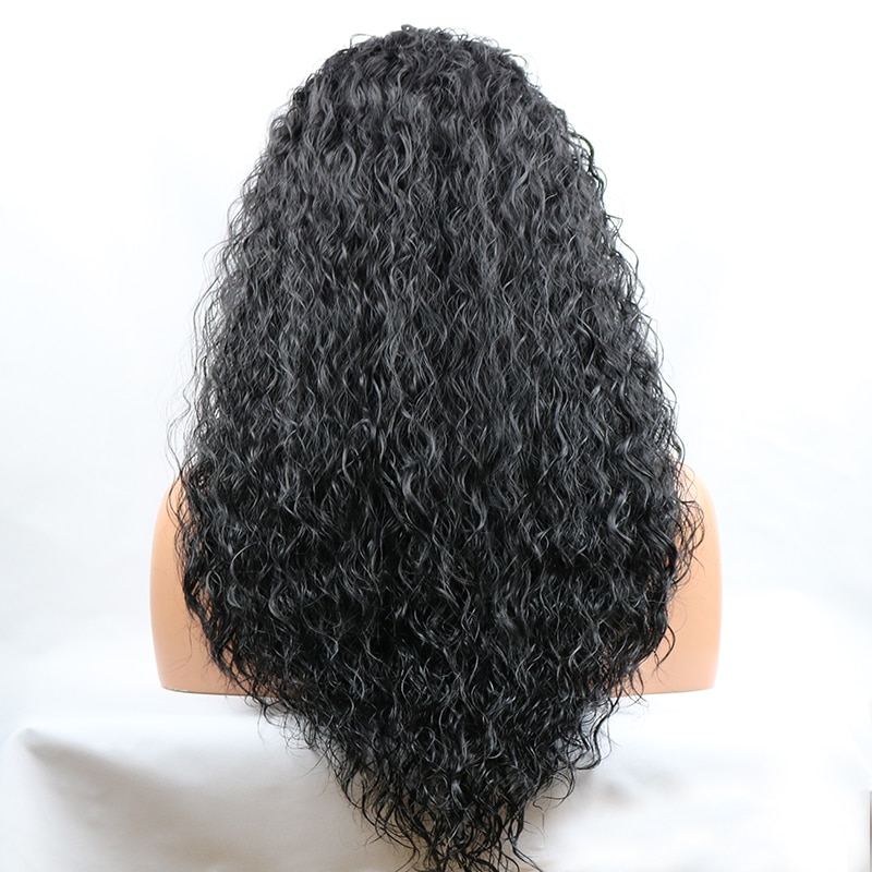 Loose Curly Glueless Synthetic Lace Front Wigs for Women Heat Resistant Fiber with Baby Hair 24 inch Natural Black Lace Wigs