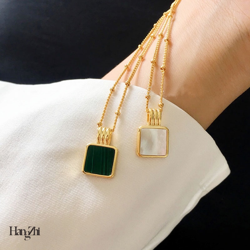 HangZhi 2020 nuovo Vintage ▾ piazza Verde malachite Borsette Del Pendente Geometrico Breve Clavicola Collana per Le Donne Del Partito Dei Monili Caldi