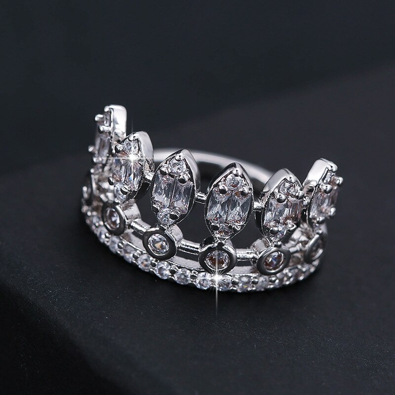 Ring Für Frauen Klar Zirkonia Ring Damen Crown Silber Überzogene Ring Neue Einfache Engagement Charme Für frau