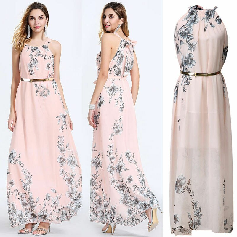 Women Summer Casual Floral Sleeveless Evening Party Cocktail Long Dress