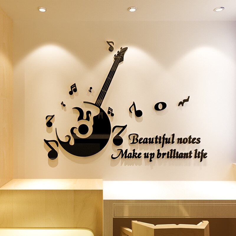 Musik akryl dekorative vægklistermærker guitar musiknoter musik klasseværelse klistermærker stue soveværelse baggrund wallsticker