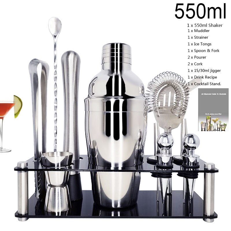 12 teile/satz 750/600ml Cocktail Shaker Set kit Bartender Kit shaker Edelstahl Bar Tool Set Bartending Kit mit Wein Rack: 11Pc550ML ZRack