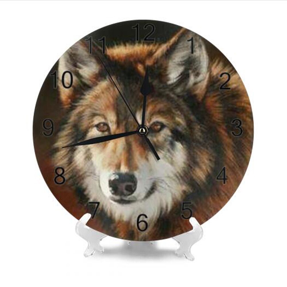 Wolf Animal 10inch Big Round Wall Clock Numeral Digital Dial Mute No Ticking Sound Battery Operated Clocks Home Decoration: SZA2076