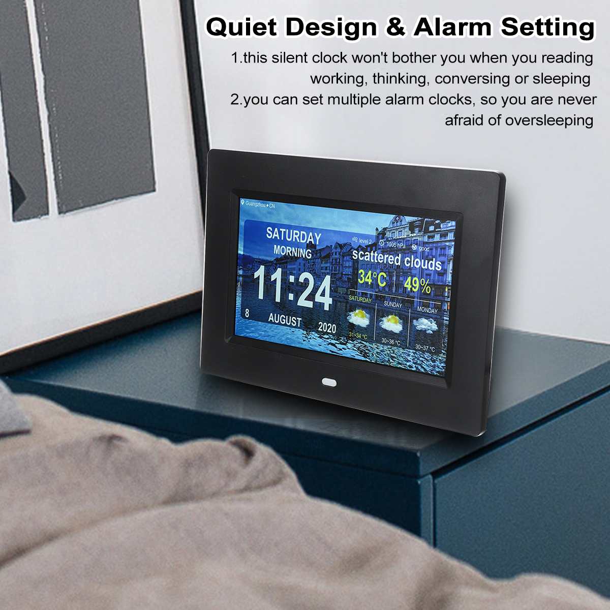 7 "berøringsskærm wifi digital fotoramme vejrtid alarmur display stille indstilling billede video film fjernbetjening