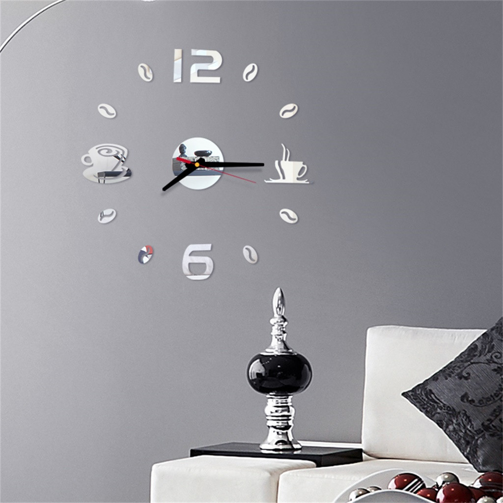 Moderne Acryl Kaffee Tasse Oberfläche Spiegel Aufkleber 3D Wanduhr Hause Büro Wohnzimmer Dekor DIY Wanduhren reloj gekürzt #065