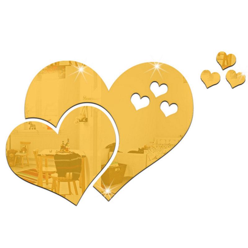 Mirror Wall Stickers Hearts Love Hearts Hearts Removable 3D 3D Removable Home Mural Art Room Decal Decor Bedroom: Gold color