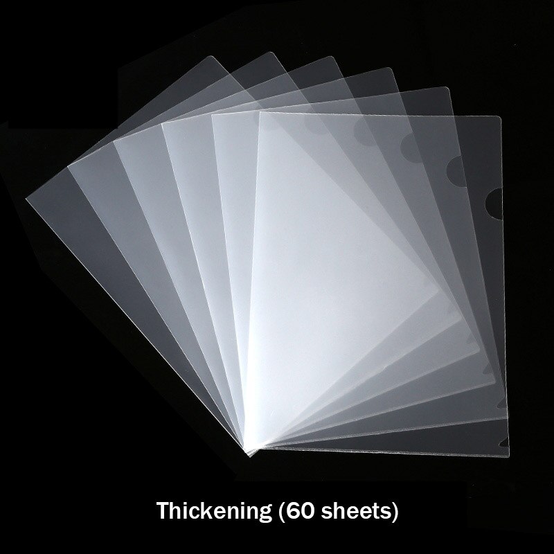 30/60 L-type Transparent File Set Folder Single-piece Clip A4 Single-page Information Clip Test Paper Student Insert File Bag: Thickened 60pcs