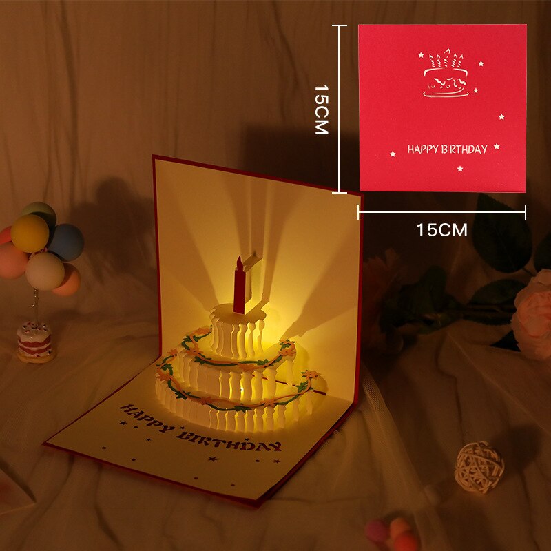 3D Music Birthday Card For Girl Kids Wife Husband Pop-Up Greeting Cards Postcards Handmade Greeting Card: YHK01