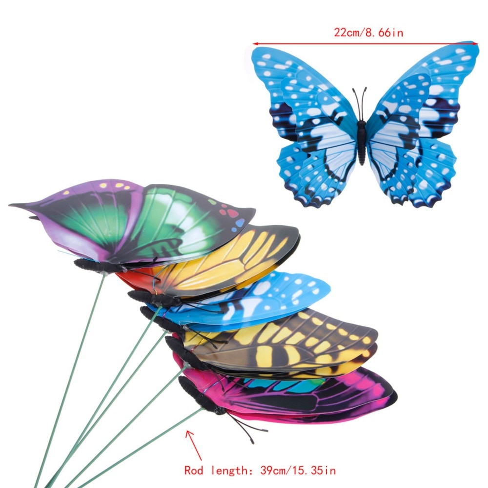 22CM Kleurrijke Fairy Vlinder Op Stok Ornament Home Tuin Vaas Gazon Craft Decor